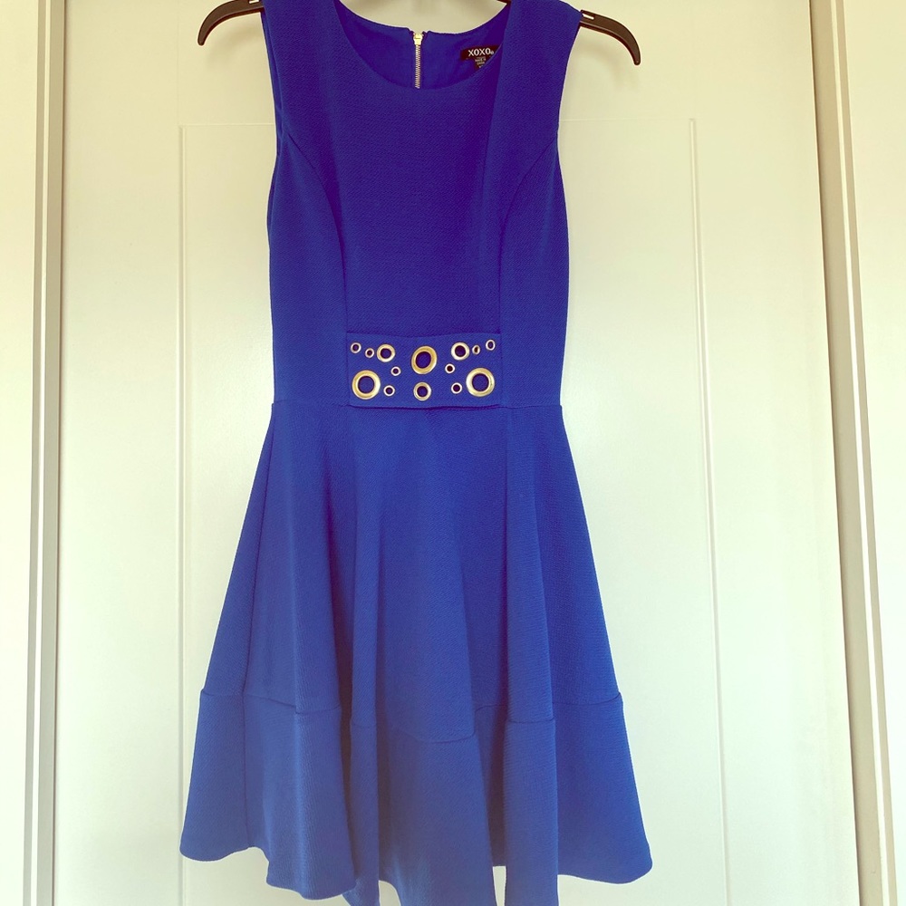 XOXO Dynamite Blue Dress with Gold Embellishment
